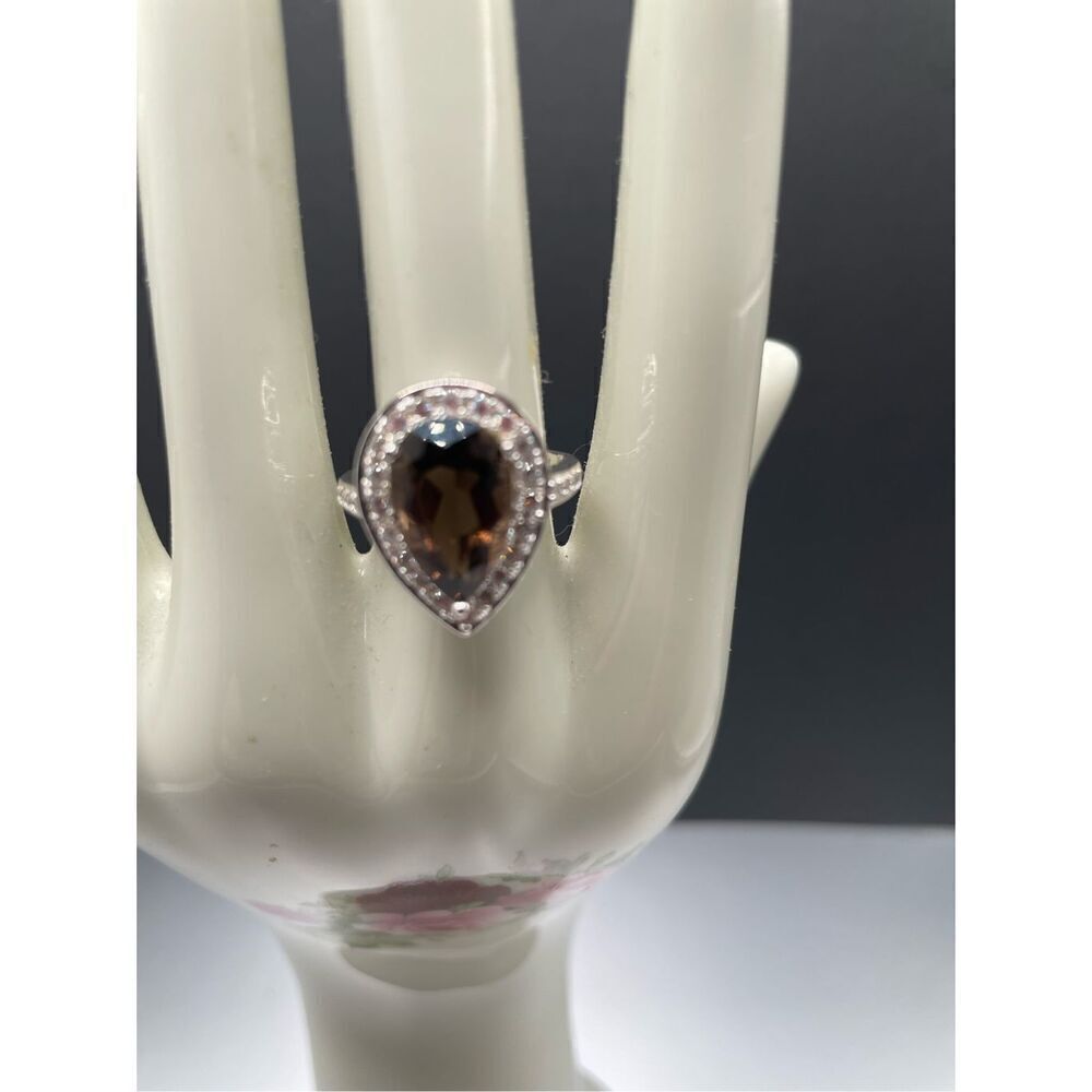 925 Silver Brown Precious Stone Statement Ring Women’s Size 8